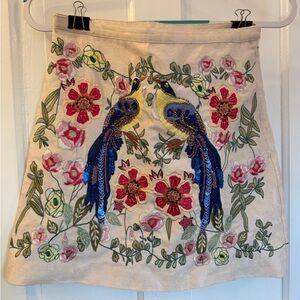 H&M Embroidered and Beaded Floral Skirt with Peacocks